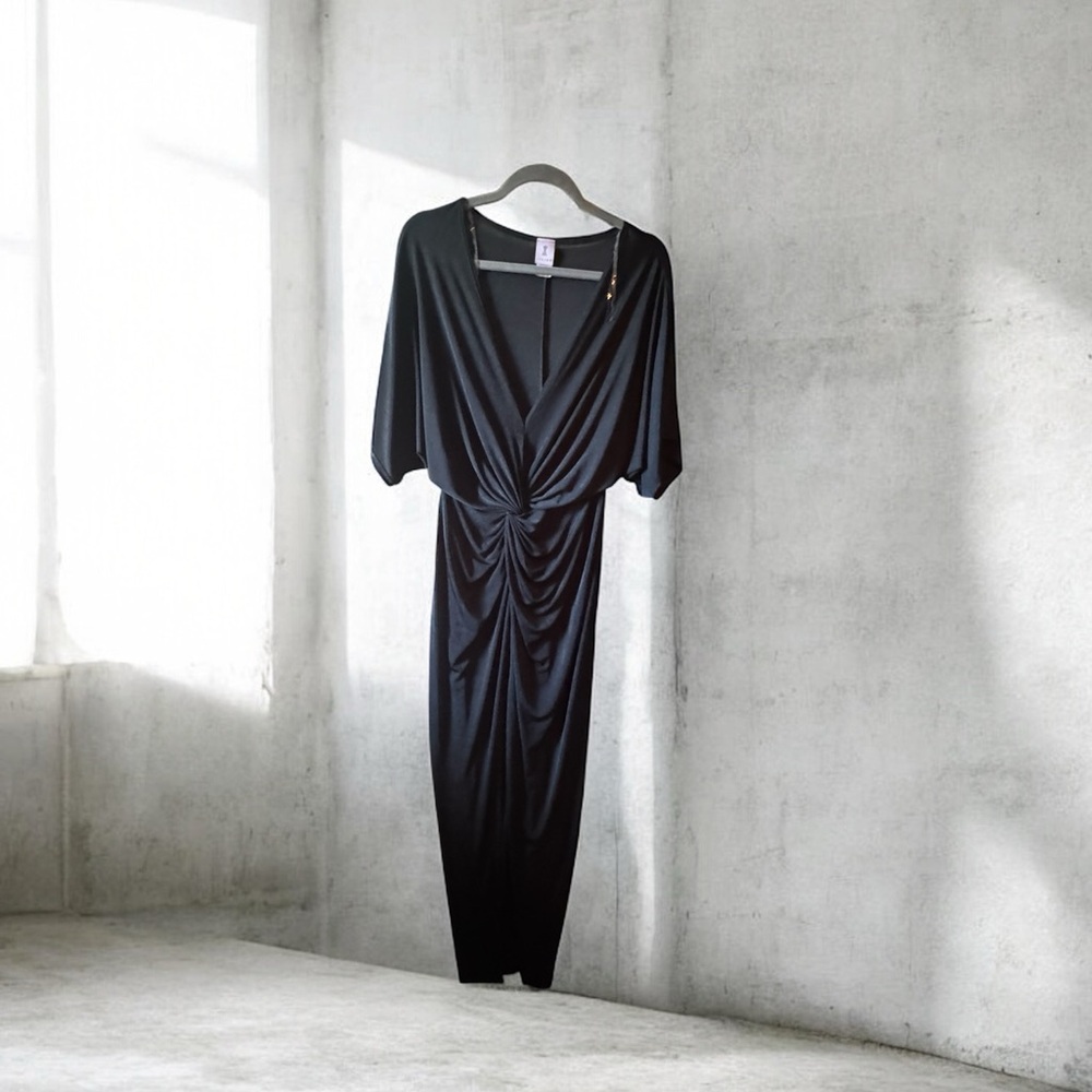 Plus size Elegant evening Black drape dress